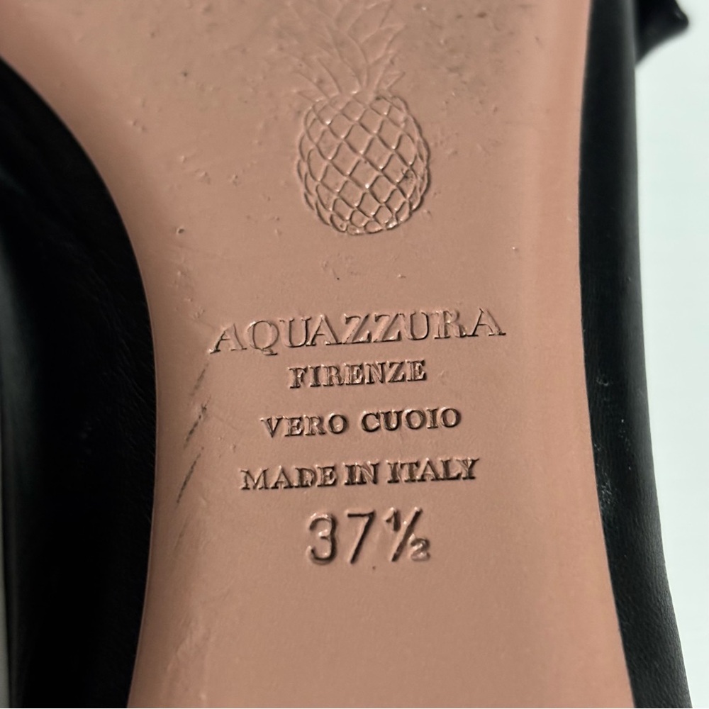 Aquazzura Black Leather Flats with Bow - Picture 8 of 10